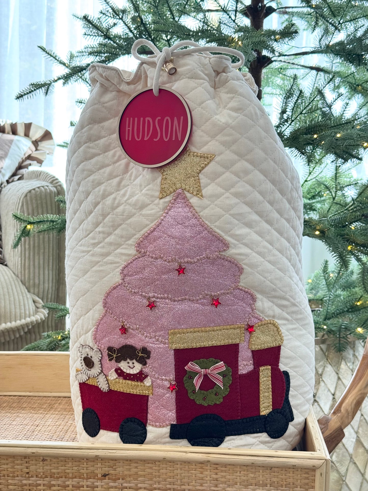 Christmas Train and Pink Tree Sack