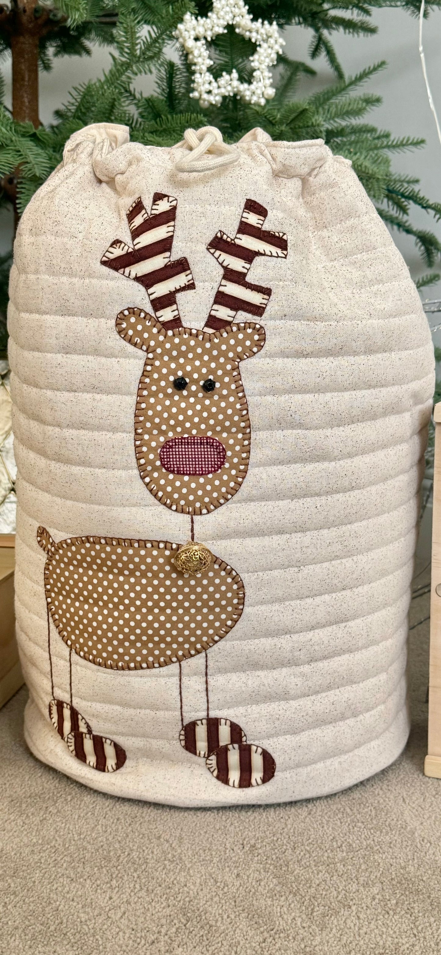 Rudy the Reindeer Christmas Sack in Neutral Fabric