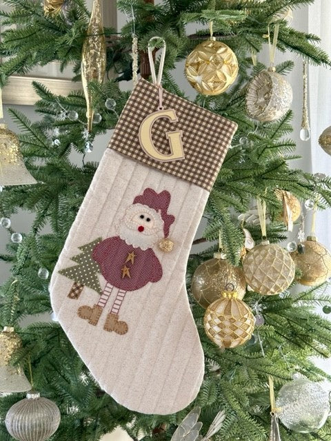 Santa Stocking on Neutral Fabric