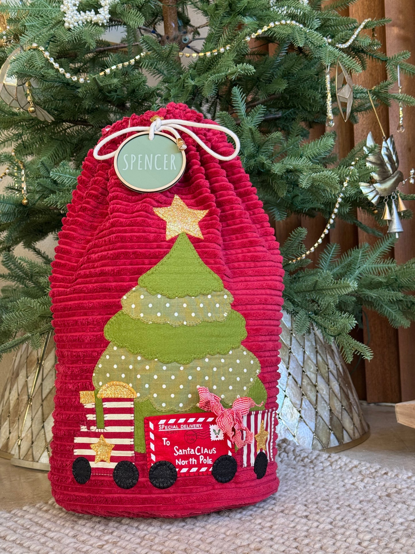Christmas Train  Sack Deluxe Velvet Red cord