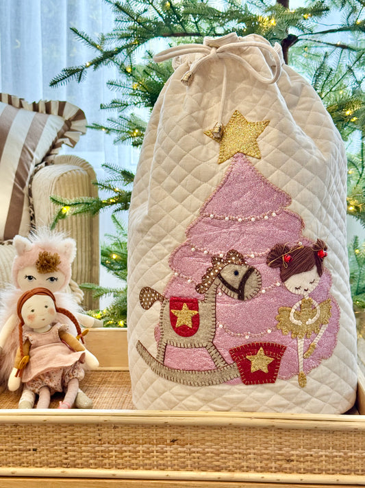 Pink Tree  Rocking Horse Christmas Sack