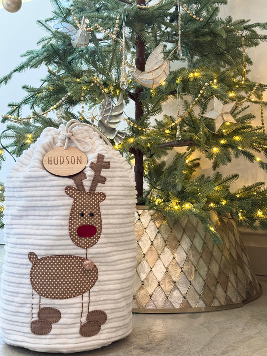 Rudy the Reindeer Christmas Sack in Deluxe cord velvet
