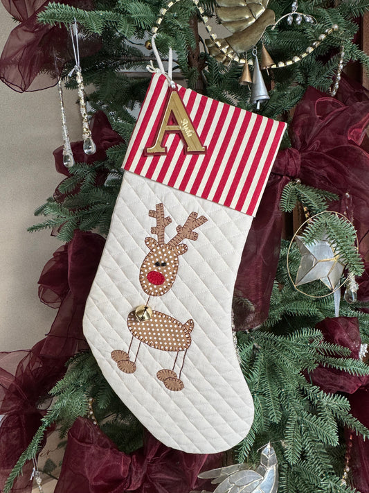 Reindeer Christmas Stocking - Traditional Red Stripe - contact us for different designs