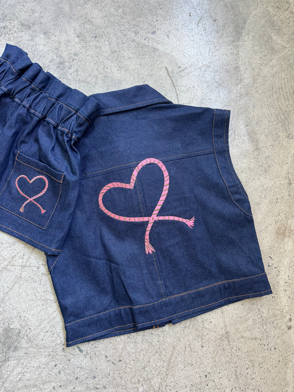 The Gia Denim Vest - embroidered Heart
