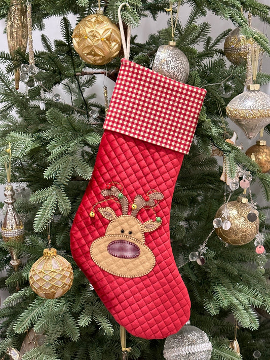 Reindeer Stocking on Deluxe Red Velvet