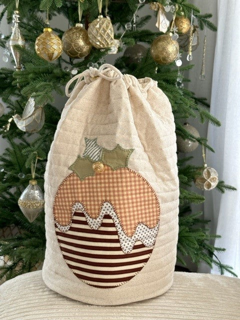 Plum Pudding Christmas Sack in Neutral Fabric