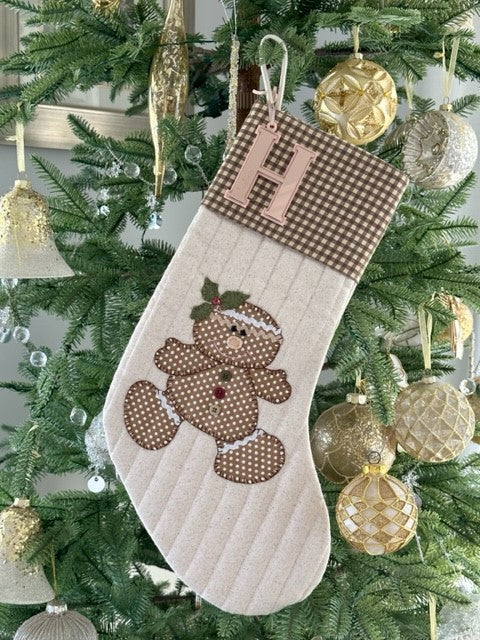 Gingerbread Stocking on Neutral Fabric
