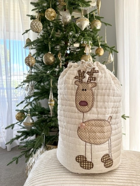 Rudy the Reindeer Christmas Sack in Neutral Fabric