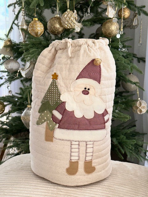 Santa Christmas Sack in Neutral Fabric