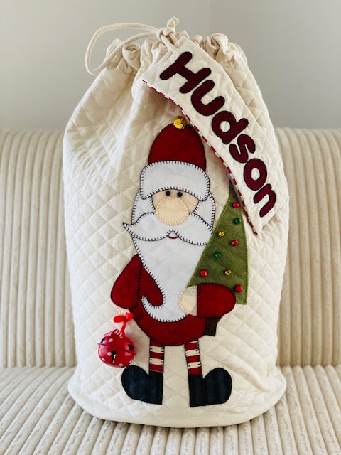 Santa Decorating Tree Christmas Sack