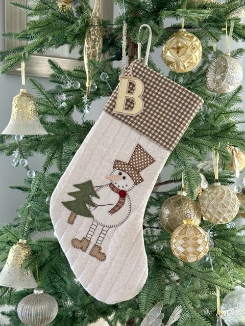 Snowman Stocking on Neutral Fabric